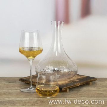 etched crystal glass decanter and glasses set